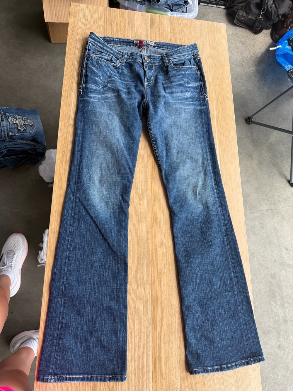 BKE Women's Blue Flare Jeans - Distressed Wash